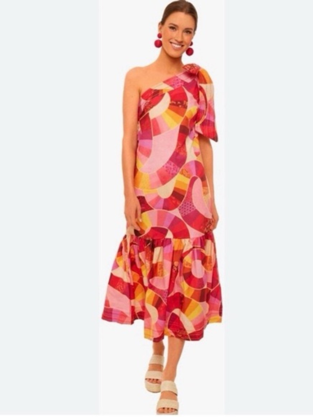 FARM Rio Patch Twirl One-Shoulder Pink Multi-Color Maxi Dress Size Medium